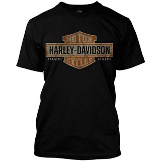 Harley-Davidson เสื้อยืดแขนสั้น Harley-Davidson Mens Distressed Elongated Bar &amp; Shield Black T-Shirt 30296553 Harley-Da