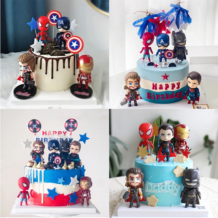 Avengers Iron man Thor Super--man Hulk Captain America Bat 6 ชิ้น / ชุด สําหรับตกแต่งเค้ก / เค้ก