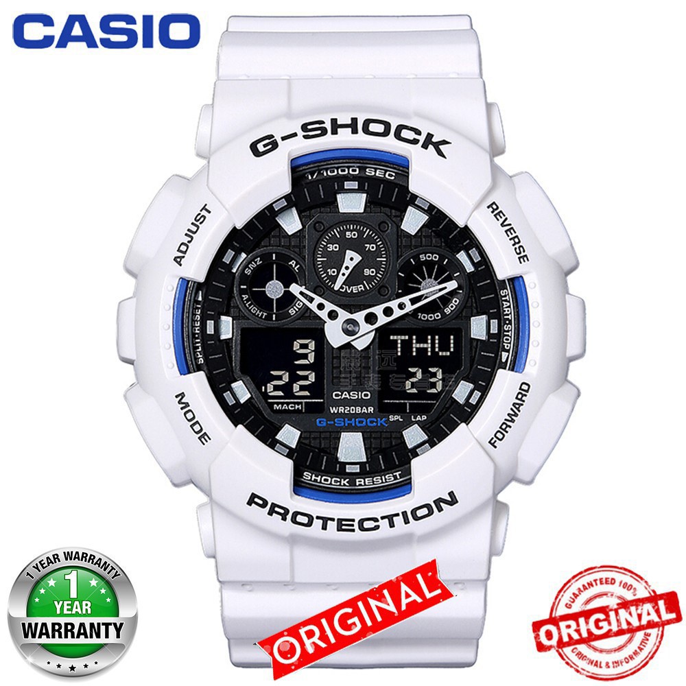 Original Casio G-Shock GA100 นาฬิกาข้อมือผู้ชายนาฬิกาสปอร์ต GA-100B-7A สีขาว