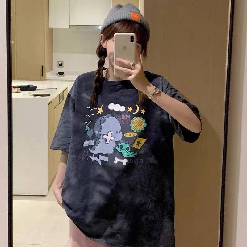 KFC เสื้อยืดคอกลมเเขนสั้น เสื้อมัดย้อม Oversize ลายการ์ตูนไดโนเสาร์ เนื้อผ้านิ่มเด้งใส่สบาย #C006