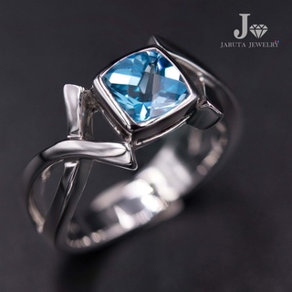 “มหาสมุทร” แหวนเงินแท้ 925 ฝัง Swiss Blue Topaz รูปทรงหายาก | Jaruta Jewelry