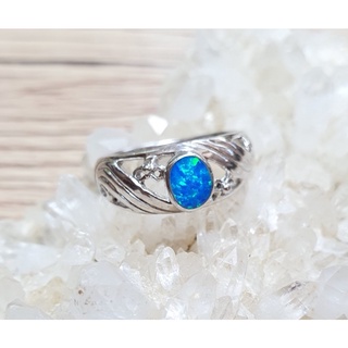 แหวนเงินแท้ Sterling Silver 925 หุ้มทองคำขาว - e55 Blue