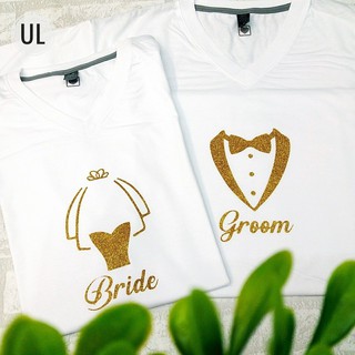 พร้อมส่ง.เสื้อคู่ถ่ายพรี [สกรีนกลิตเตอร์] Groom&amp;Bride C101ตัวละ