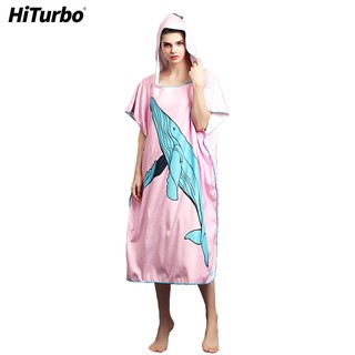 Hiturbo เสื้อคลุม ผ้าขนหนู ไมโครไฟเบอร์ พร้อมกระเป๋าฮู้ด สําหรับดําน้ํา เล่นเซิร์ฟ ว่ายน้ํา