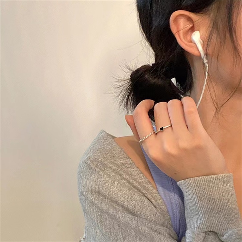 พร้อมส่ง ชุดเครื่องประดับ แหวนเพทาย สองชิ้น สีดํา สไตล์เกาหลี ญี่ปุ่น เรียบง่าย