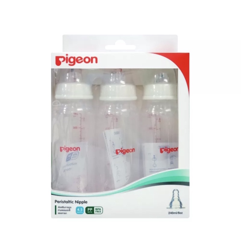 Pigeon พีเจ้น ขวดนม 8oz/P3. พร้อมจุกเสมือนนมมารดารุ่นมินิไซส์ขวดและรุ่นRPPโคโร8oz(ระบุสูตร) (1แพ็ค)