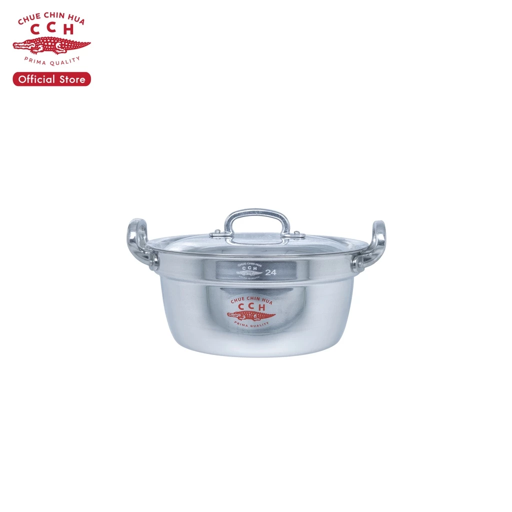 Crocodile Cookware หม้อข้าวทรงญี่ปุ่นรุ่นหนา หม้อชาบู หม้อ 2 หู ตราจระเข้ มีขนาด 22/24/26 ซม.