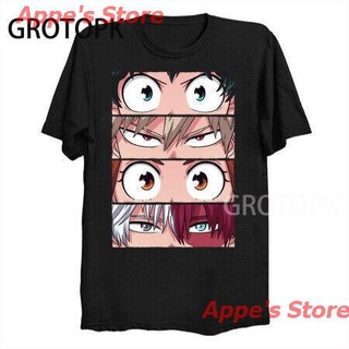 Appes Store New เสื้อยืดสีดําพิมพ์ลาย Hero Eyes My Hero Academia สีดํา เสื้อยืดอนิเมะ