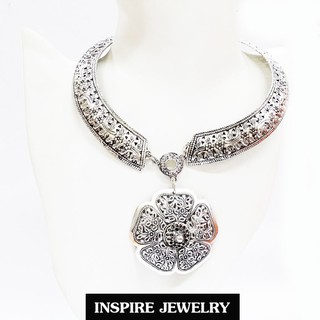 Inspire Jewelry ,โชคคอเทียมเงินรมดำแบบโบราณ พร้อมต่างหู  สวยงาม สำหรับการแต่งกายชุดไทย