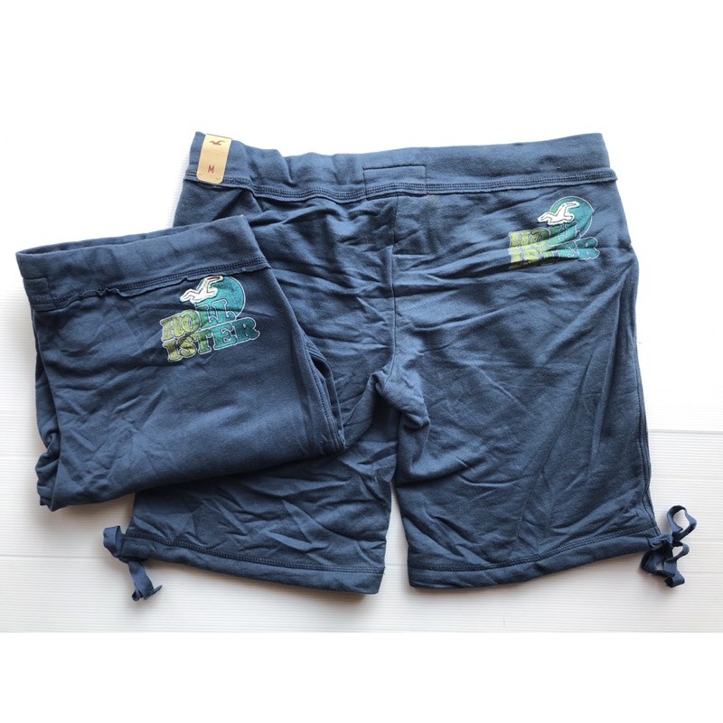 Hollister (เซลตำหนิ) กางเกงขาสั้น สีฟ้า ผ้ายืดผูกเอวและปลายขา ของแท้ ตกรุ่น ผญ.