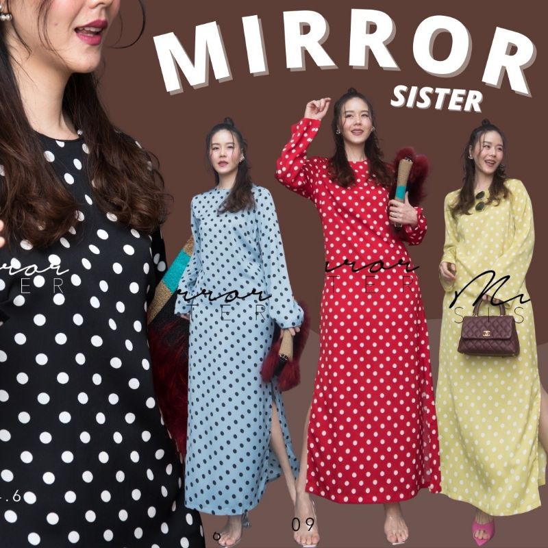 🔖ป้าย Mirrorsister​ 10924.6 เดรสตัวยาวลายจุดทรงสวยเก๋ ช่วงล่างมีดีเทลผ่าชาย2ข้าง