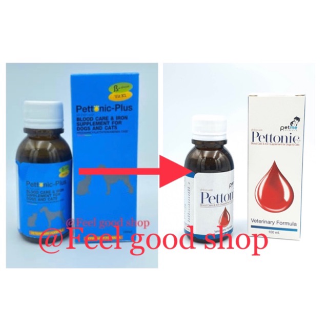 Pettonic-plus บำรุงเลือด ชนิดน้ำ 100 ml. หมดอายุ 12/2025 เลขทะเบียนอาหารสัตว์ 01 08 50 00 14