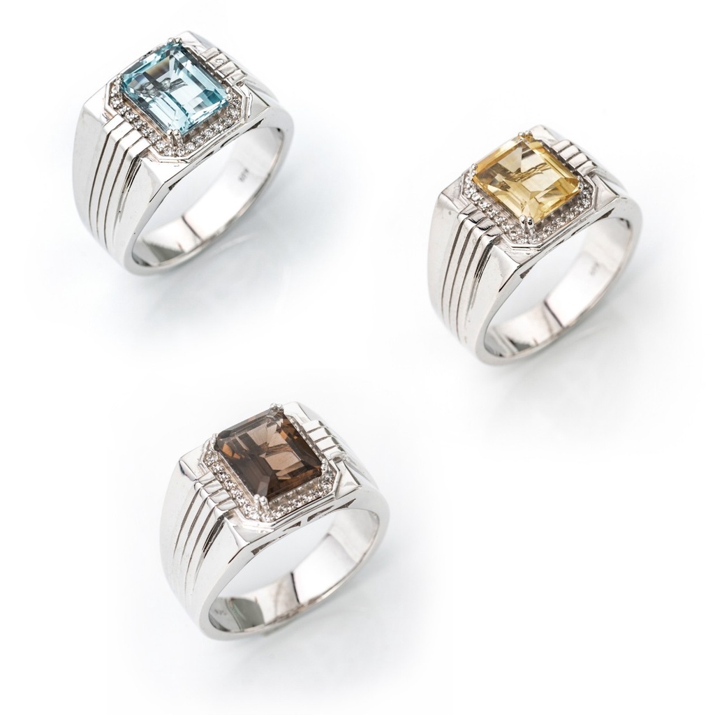 AR-Kang Collection/ AKR457 แหวนพลอยแท้ Citrine+ Smoky Quartz+ Blue Topaz +White CZ (เงินแท้92.5%) แห