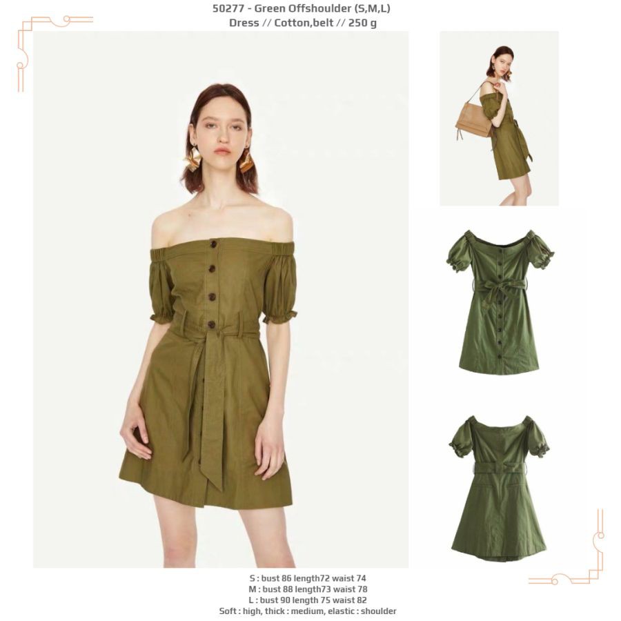 50277 - เดรสปาดไหล่สีเขียว (M,L)