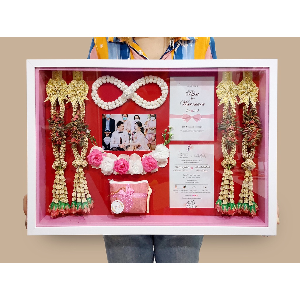 แตก​ หัก​ เคลมฟรี‼️กรอบเก็บพวงมาลัย​งานแต่ง​ ไม้แท้​ 2ชั้น ขนาด 16x24นิ้ว - รูปที่ 3