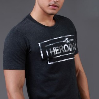 ค่าของเงินHeroin เสื้อยืดสีเทาเข้ม รุ่นบ็อกซ์ 2S-3XL