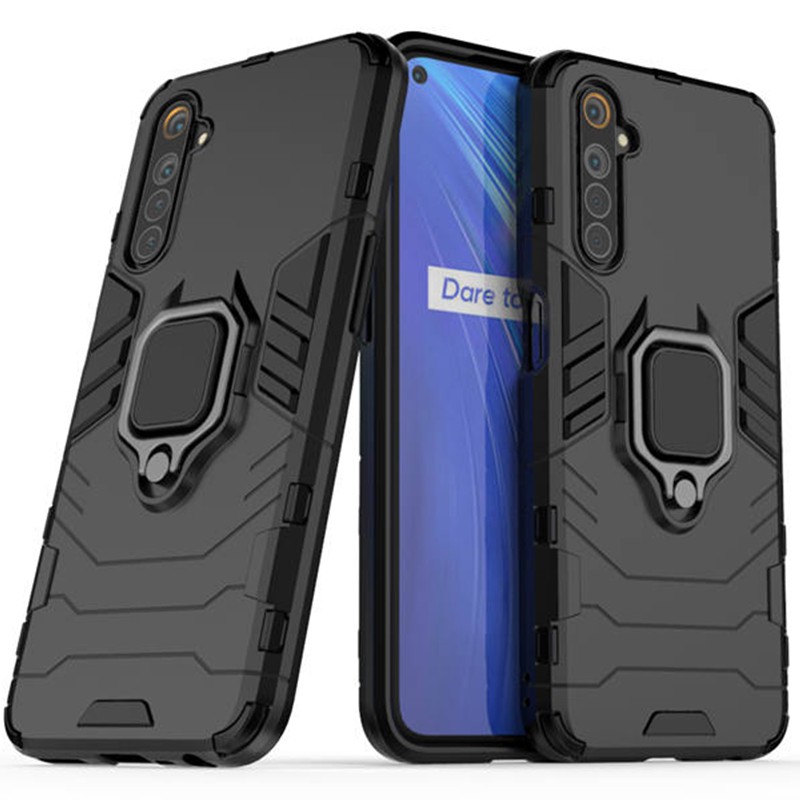 เคส Realme 6 ฮาร์ดเคสกันกระแทกเคสโทรศัพท์ Hybrid Armor Shockproof Ring Case OPPO Realme 6 Realme6 Cover Stand