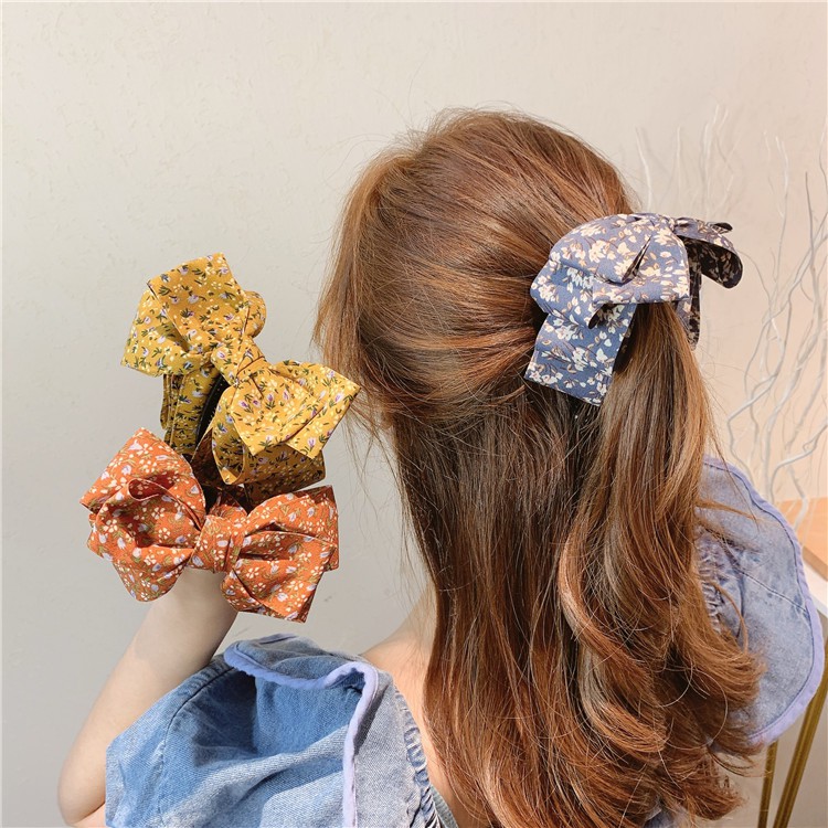 Japanese Floral Big Bow Banana Clip กิ๊บกล้วยลายดอกไม้เดซี่ โบว์ใหญ่ กิ๊บติดผม แฟชั่น สไตส์เกาหลี หนีบแน่น