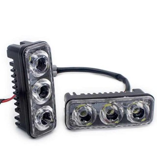 2 ชิ้น ไฟเดย์ไลท์ LED 12V ไฟ DRL daytime running lights 3จุด กันน้ำ 100% สีขาว /สีแดง