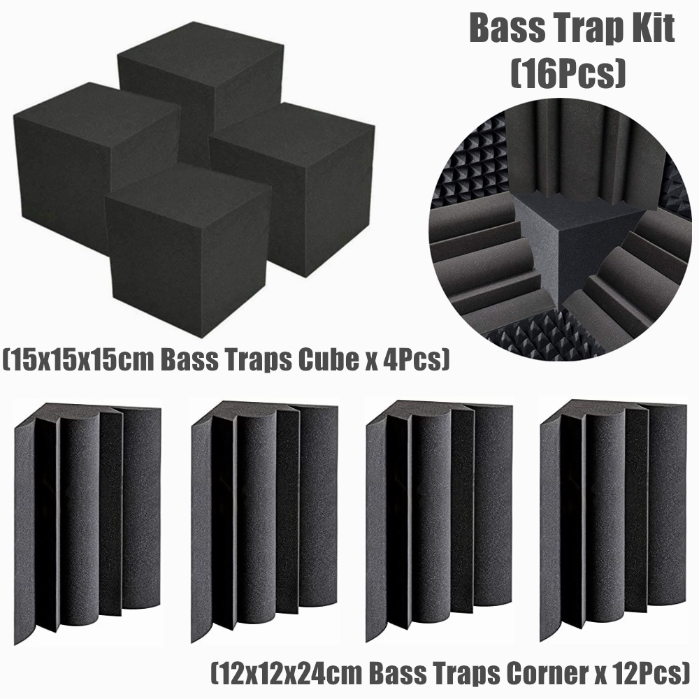 16 ชิ้น/แพ็ค Acoustic Bass Traps โฟมชุด 4 ชิ้น 15x15x15 ซม.โฟมดูดซับเสียงก้อน + 12 ชิ้น 12x12x24 ซม.มุมโฟมความหนาแน่นสูง