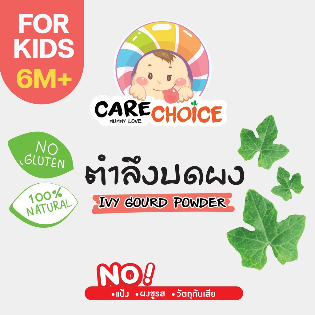 C061 แคร์ช้อยส์ ตำลึงบดผง ขนาด 10 กรัม อาหารเสริมสำหรับเด็ก 6 เดือนขึ้นไป อาหารเด็ก