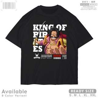 เสื้อยืดสีขาวเสื้อยืด พิมพ์ลายการ์ตูนอนิเมะญี่ปุ่น One Piece GOL D ROGER KING OF PIRATES x A1660 Kisetsu สําหรับผู้ชายS-