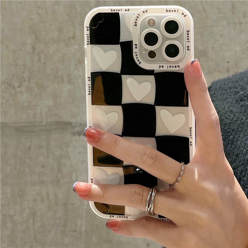-พร้อมส่งในไทย-เคสซิลิโคน สกรีนลายตารางขาว/ดำ TPU นิ่ม สำหรับรุ่น 14/14PRO 14 PROMAX 13/13PRO 13PROMAX 12 11 XS#267 ราคา ถูกที่สุด ดีลบีเคเค แกลเลอรีภาพที่ 3