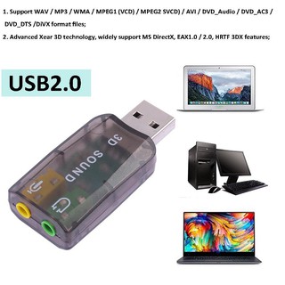 USB Sound Card 5.1 CH 3D Audio Adapter for Desktop Laptop Notebook Computer