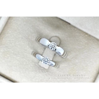 แหวนคู่เงินแท้ 925 ชุบเคลือบทองคำขาว ประดับเพชร CZ Swiss Diamond [ Allure GLAM - Allure Jewelry ]