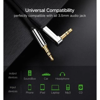 UGREEN AUX 3.5mm Cable 90 degrees Male to Male Aux Stereo รุ่น AV119 ยาว 0.5- 5เมตร