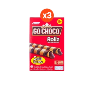[แพ็ค 3] Go Choco Rollz Twin โก ช็อกโก้ โรล ทวิน ขนม เวเฟอร์ สอดไส้ช็อกโกแลต 24 ก. รวม 12 ชิ้น