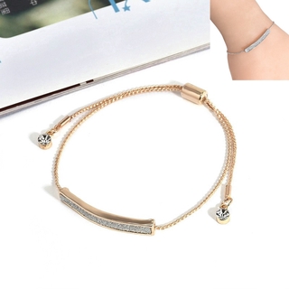 Gold Crystal Pave Bar Slider Wedding Party Engagement Cuff Chain Adjustable
