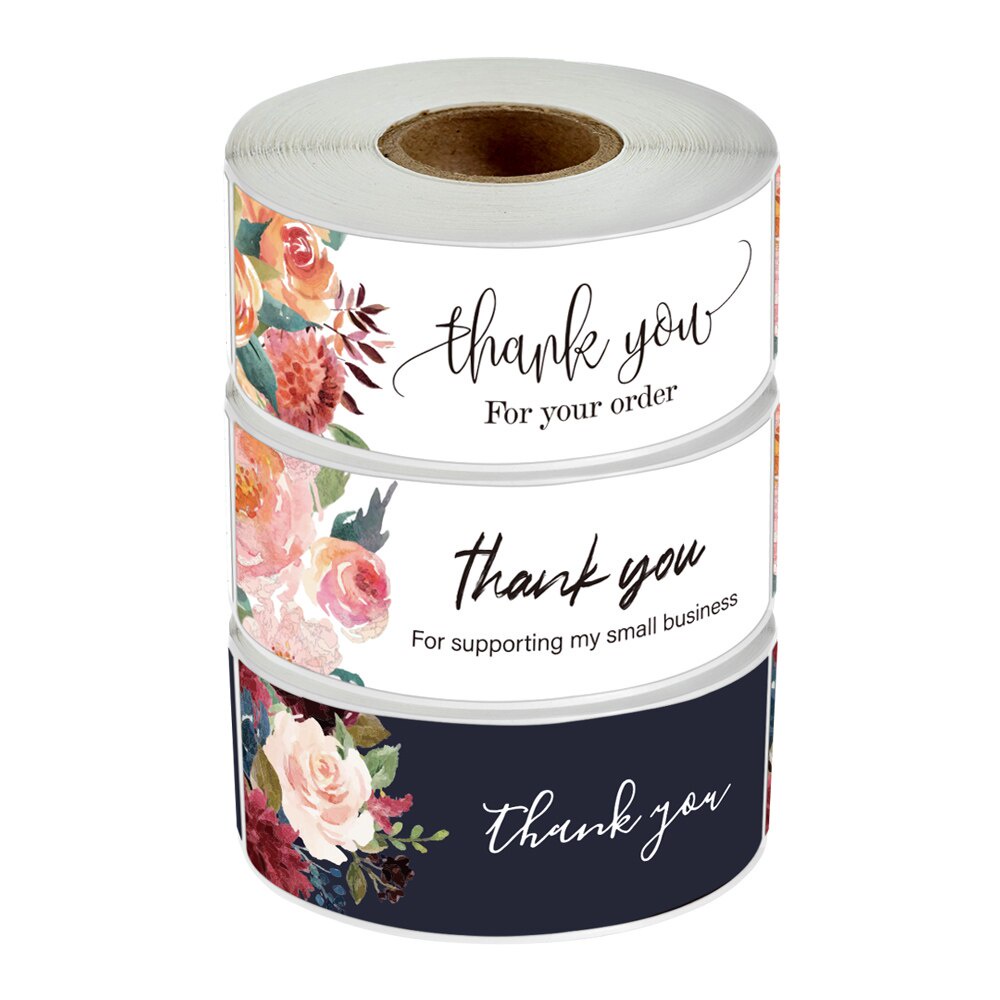 สติกเกอร์ฉลาก Thank You Sticker ลายดอกไม้ ยาว 1*3 นิ้ว สําหรับตกแต่งสมุดภาพ ซองจดหมาย ของขวัญ 120 ชิ