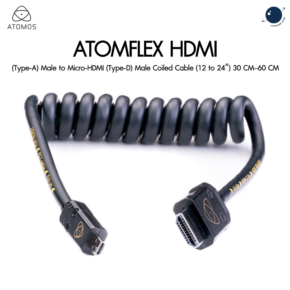 Atomos AtomFLEX HDMI (Type-A) Male to Micro-HDMI (Type-D) Male Coiled Cable (12 to 24″) 30 CM – 60 C