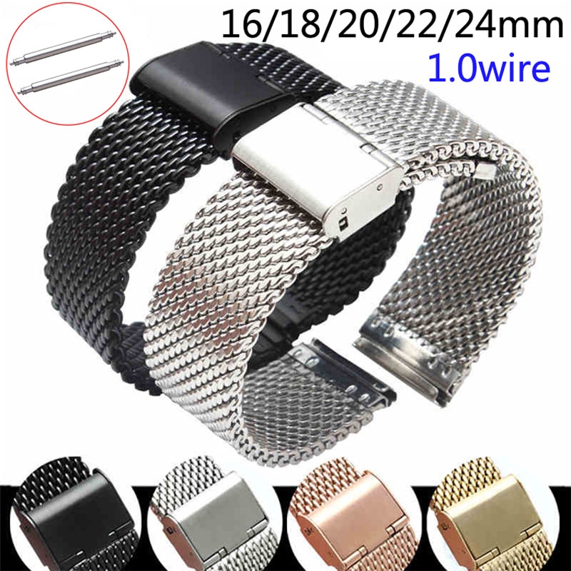 Replacement Watch Strap 16mm 18mm 20mm 22mm 24mm Stainless Steel ML Loop Meshed Watch Band Wrist Bra