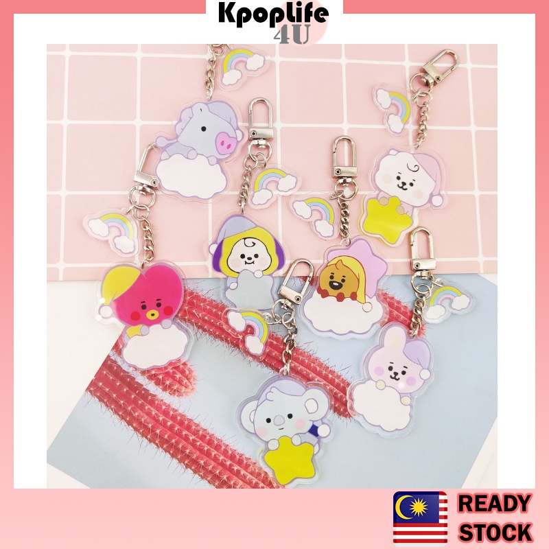 🎀น่ารักเด็กพวงกุญแจชุดนอน Series BT 21 Arcylic พวงกุญแจพวงกุญแจกระเป๋า Charm แฟชั่นพวงกุญแจคอลเลกชัน