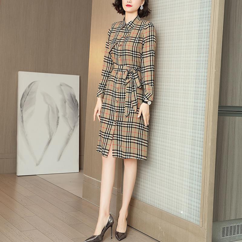 Womens Fashion OL  Plaid Burberry Long Sleeve Luxury Polo shirts Dress Midi Dress uSds #4