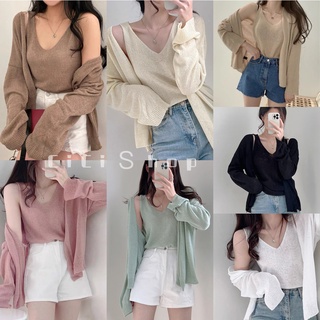 Cicishop(Z816)set  2 ชิ้น เสื้อไหมพรม+เสื้อสายเดี่ยว สุดcute มองแล้วบิ้วตี้ควีน ใส่ปุ๊ปเกาหลีเกาใจ