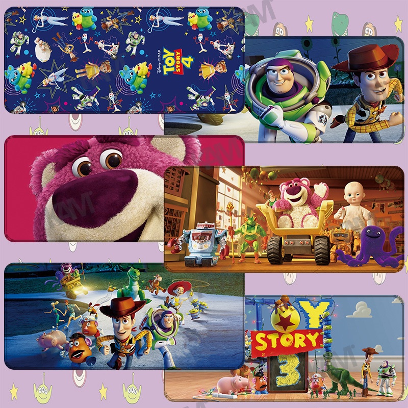 แคมการ์ตูนทอยเนื้อเรื่องแผ่นรองเมาส์เกมขนาดใหญ่ 800 มม. x 300 มม. แผ่นรองโต๊ะคอมพิวเตอร์กันน้ำ Lotso การพิมพ์ HD น่ารัก Buzz Lightyear แป้นพิมพ์สำนักงานแผ่นรองเมาส์ตกแต่งห้อง