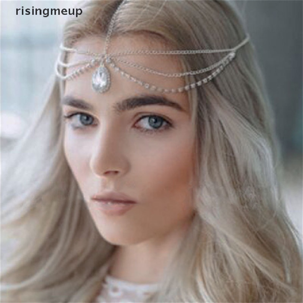 [risingmeup] สร้อยคอคริสตัล หน้าผาก ผู้หญิง คริสตัล พู่ โซ่ผม มงกุฏ หยดน้ํา ผม ♨ขายดี