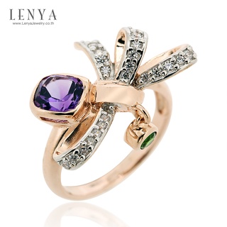 Lenya Jewelry แหวนประดับพลอยอะเมทิสต์(Amethyst) สีม่วง พลอยโคมไดออฟไซด์(Chrome Diopside) สีเขียว และเพชร DiamondLike