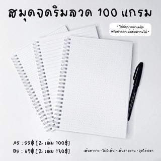 (100 แกรม/ริมลวด) สมุดจดริมลวดปกขุ่น รุ่นหนา 100 แกรม เขียนปากกาเมจิกหรือระบายปากกาเน้นข้อความได้ 60 แผ่น/เล่ม