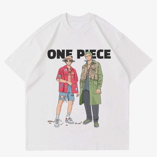 เสื้อยืดคอกลมเสื้อยืด พิมพ์ลาย One PIECE Luffy X Zorro | เสื้อยืด ลายการ์ตูนอนิเมะวันพีช สไตล์ญี่ปุ่น | เสื้อผ้าวันพีช |