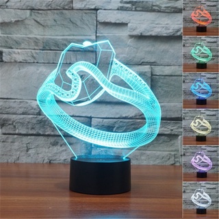 โคมไฟตั้งโต๊ะ LED รูปแหวนพลอย ไล่โทนสี 3D 7 สี ชาร์จ USB