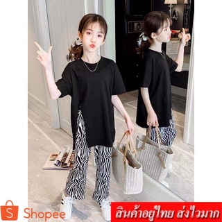 Lovebaby ชุดเซต 2ชิ้น เด็กผู้หญิง เสื้อยืดเเขนสั้น เเละกางเกงลาย ขายาว รุ่น A186