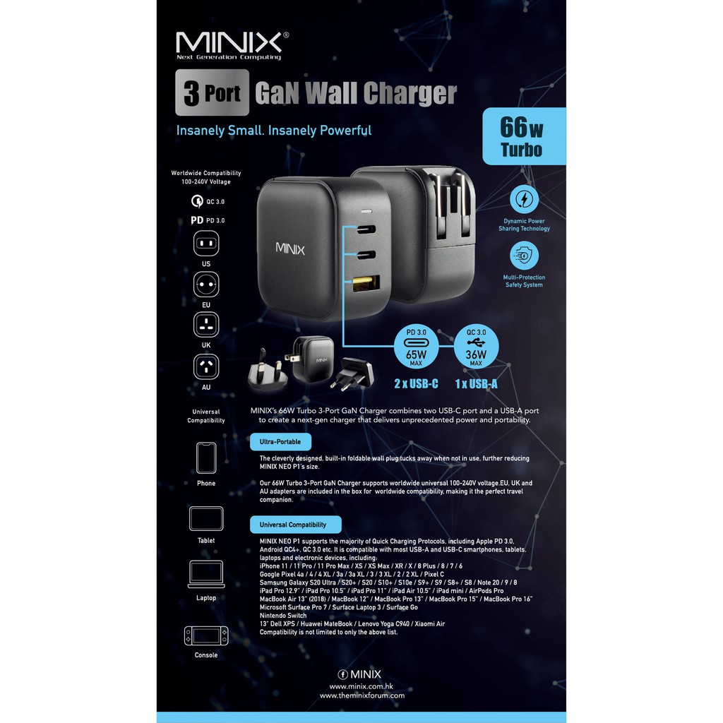 หัวชาร์จ 66 วัตต์ Minix NEO P1 Fast Charger 66W