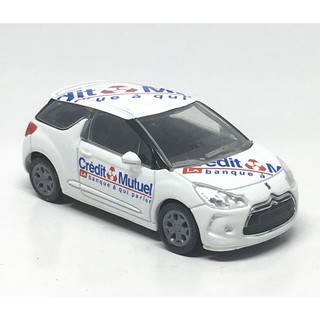 Norev Citroen DS3 สีขาว Credit Mutuel โมเดลรถเหล็กสะสม 1/64 (ยาว 7.5 cm) นอกแพค