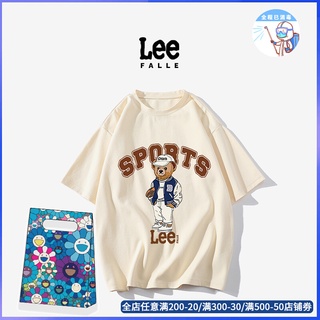 Leefalle เสื้อคอกลม แขนสั้น ผ้าฝ้าย พิมพ์ลายหมี ทรงหลวม