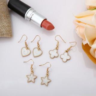 Simple and fashionable white four leaf grass earrings, heart-shaped earrings, five pointed star Star Earrings