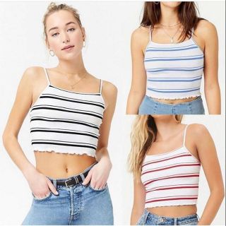 เสื้อสายเดี่ยว Forever21 : strieped lettuce -edge crop